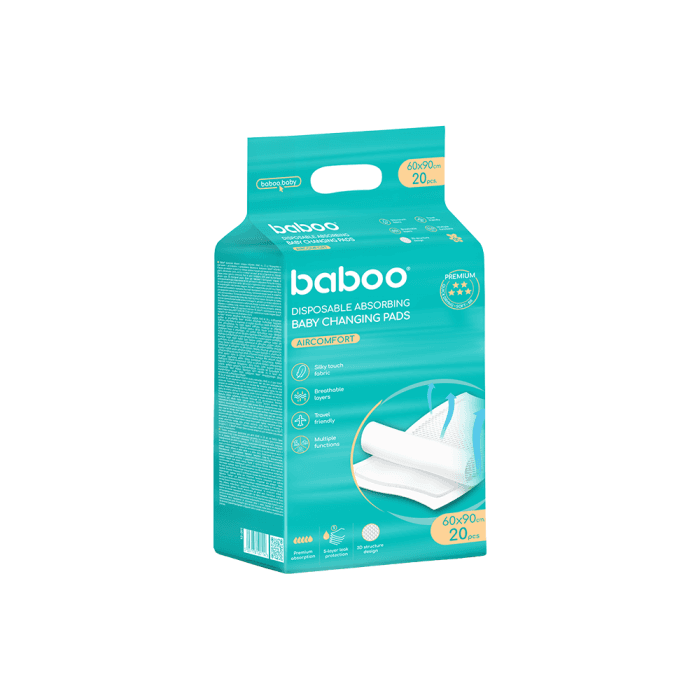 BABOO® AirComfort vienkartiniai pervystymo paklotai, 60x90 cm, 20 vnt, 20 vnt.
