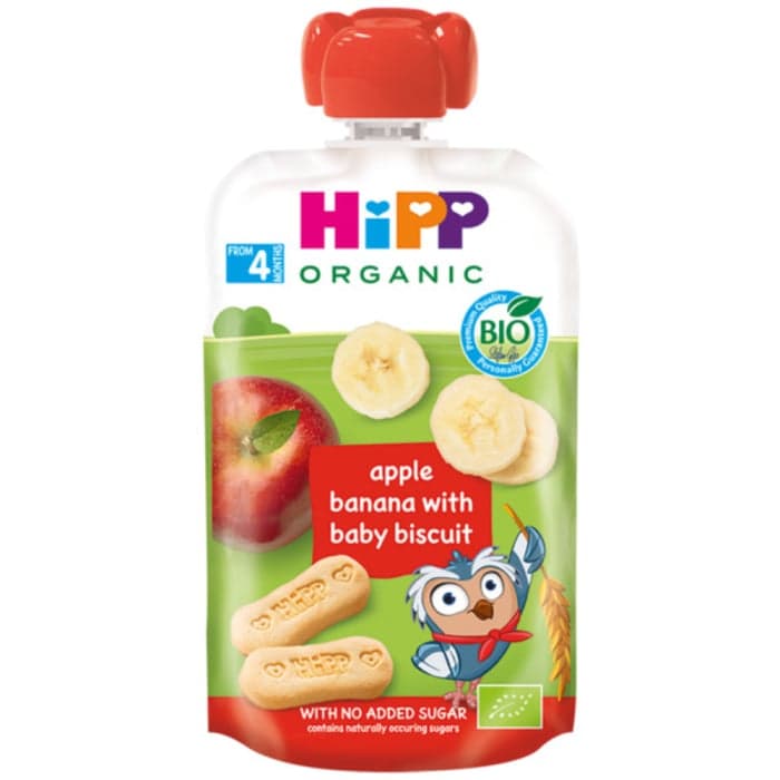 HiPP ekologiška obuolių ir bananų tyrelė su sausainiais, nuo 4 mėn., LT-EKO-001, 100 g