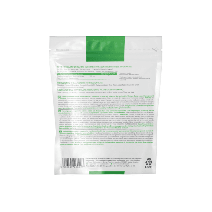 RAW POWDERS RHODIOLA ROSEA, 240 kapsulių-1