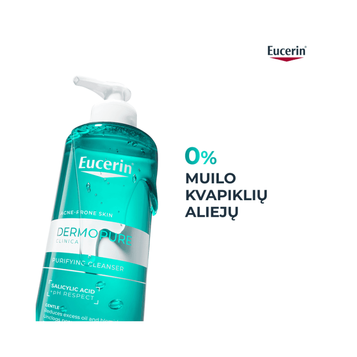 EUCERIN valomasis prausimosi gelis riebiai, į aknę linkusiai odai DERMOPURE CLINICAL, 400 ml-2