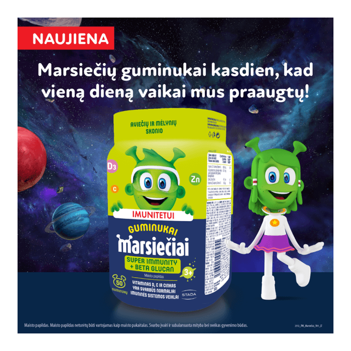 MARSIEČIAI SUPER IMMUNITY su betagliukanais vaikų imunitetui, 50 guminukų-2