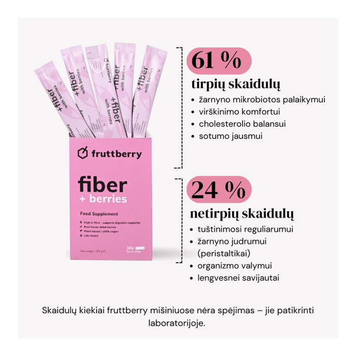 Maisto papildas fruttberry +fiber skaidulų mišinys su uogomis (150 g), 30 vnt.-2