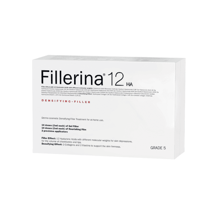 FILLERINA 12HA dermatologinis kosmetinis užpildas, 5 lygis, 2 buteliukai+du tiklsūs, patentuoti aplikatoriai priemonei paskirstyti.