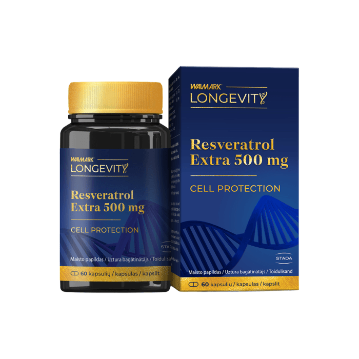 WALMARK LONGEVIT Resveratrol Extra 500 mg, 60 kapsulių
