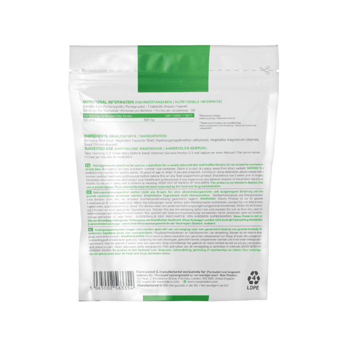 RAW POWDERS SPIRULINA, 120 kapsulių-1