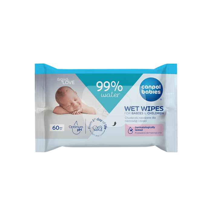 CANPOL BABIES drėgnos servetėlės kūdikiams ir vaikams, 99 % vandens, 60 vnt., 60 vnt.