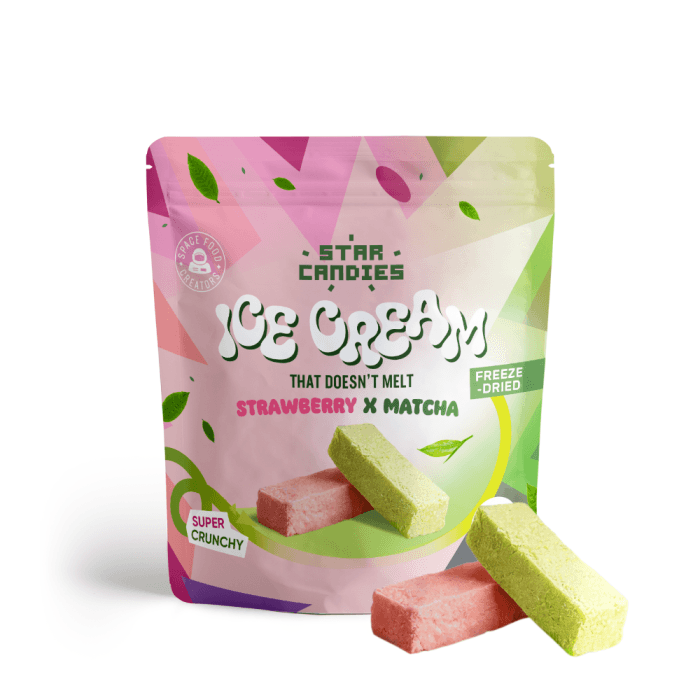 STAR CANDIES Šalytje džiovinti matcha ir braškių skonio ledai, 16 g-1
