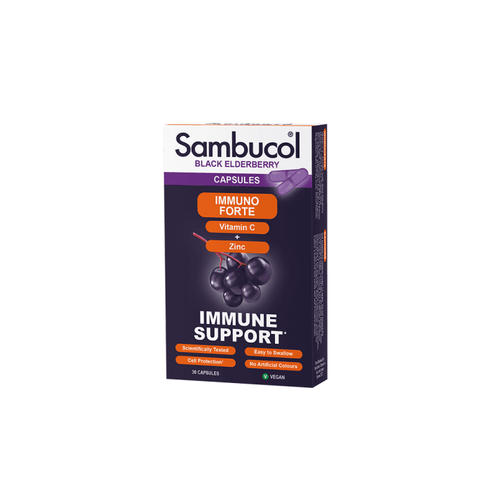 Sambucol Immuno Forte juoduogio šeivamedžio, 30 kapsulių