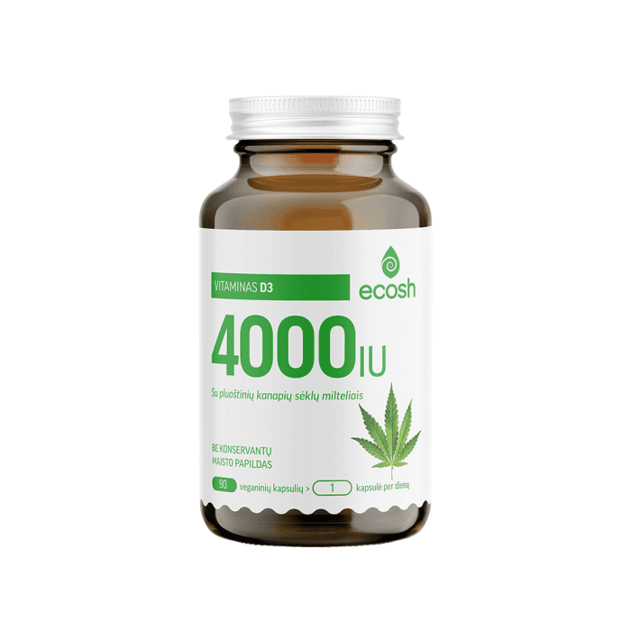 ECOSH vitaminas D3 4000 IU su kanapių sėklų miltais, 90 kapsulių
