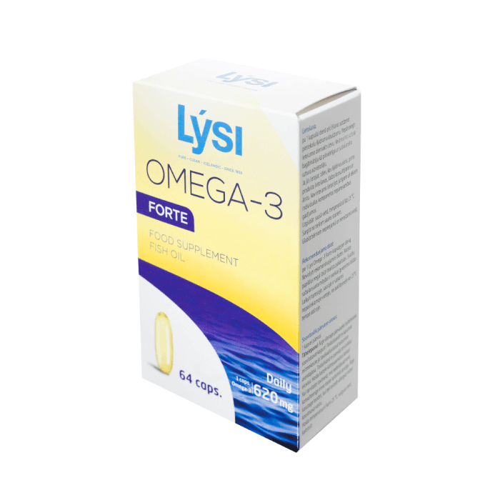 LYSI žuvų taukai  OMEGA-3 FORTE, 64 minkštos kapsulės-1