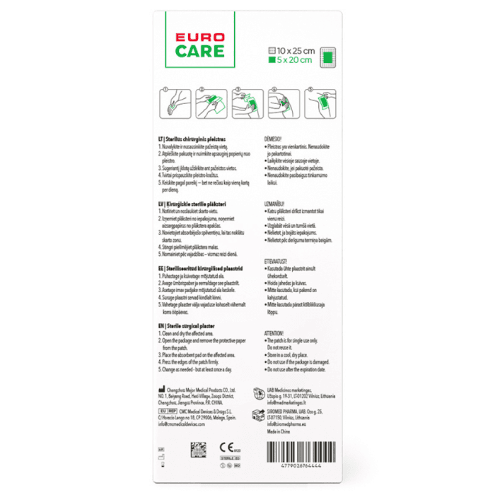 EUROCARE sterilus chirurginis pleistras, 10 x 25 cm, 1 vnt.-1