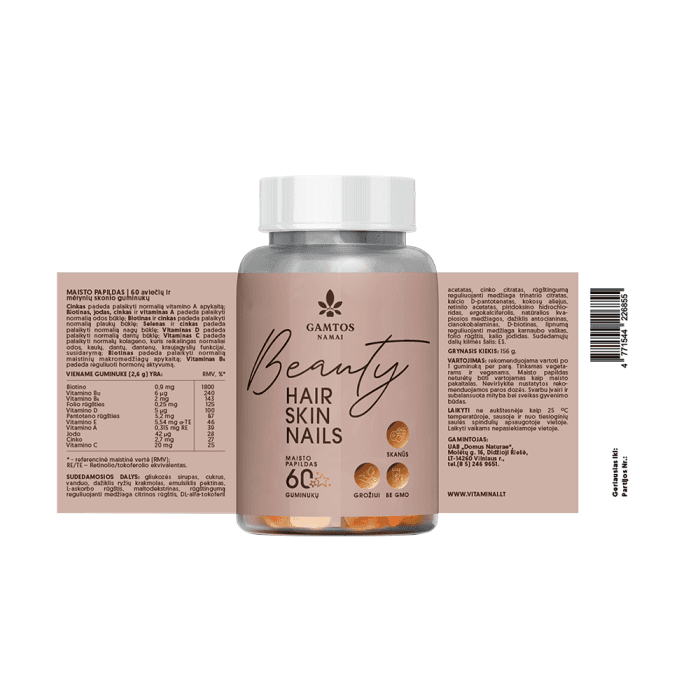 GAMTOS NAMAI guminukai BEAUTY HAIR SKIN NAILS, 60 guminukų-2