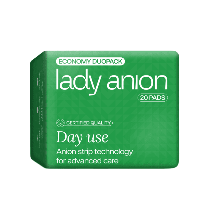 LADY ANION dieniniai paketai su anijonų juostele DUO PACK, LT-EKO-001, 20 vnt.