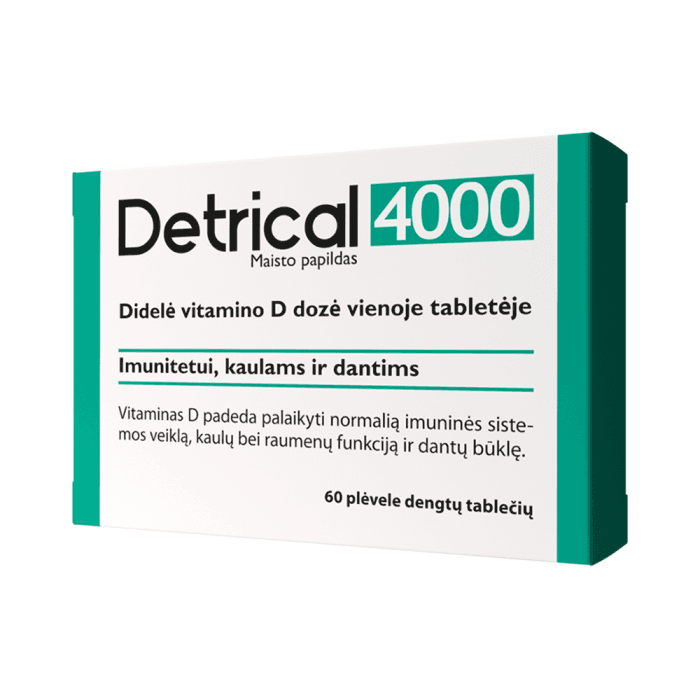 DETRICAL vitaminas D 4000 IU, 60 dengtų tablečių