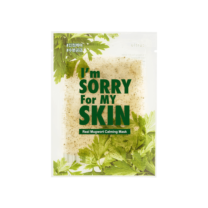 I'M SORRY FOR MY SKIN, lakštinė veido kaukė, Real Mugwort Calming Mask, 23 ml