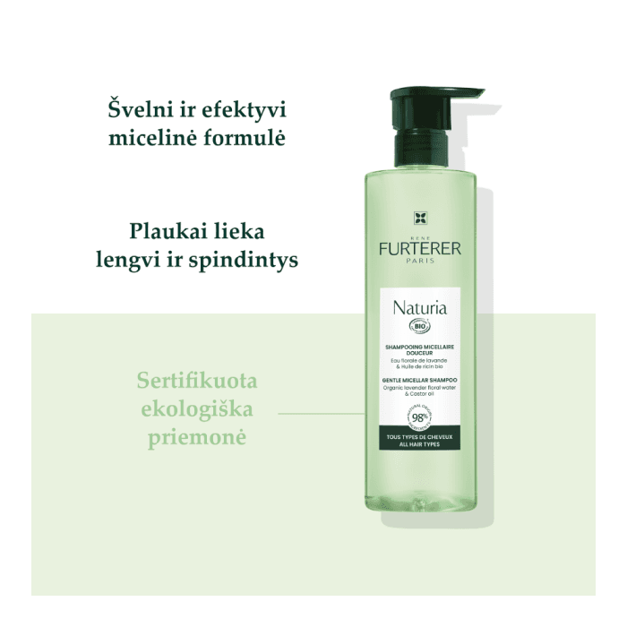 RENE FURTERER švelnus micelinis šampūnas su ekologiškų levandų vandeniu ir ricinos aliejumi kasdieniam naudojimui NATURIA, 400 ml-2