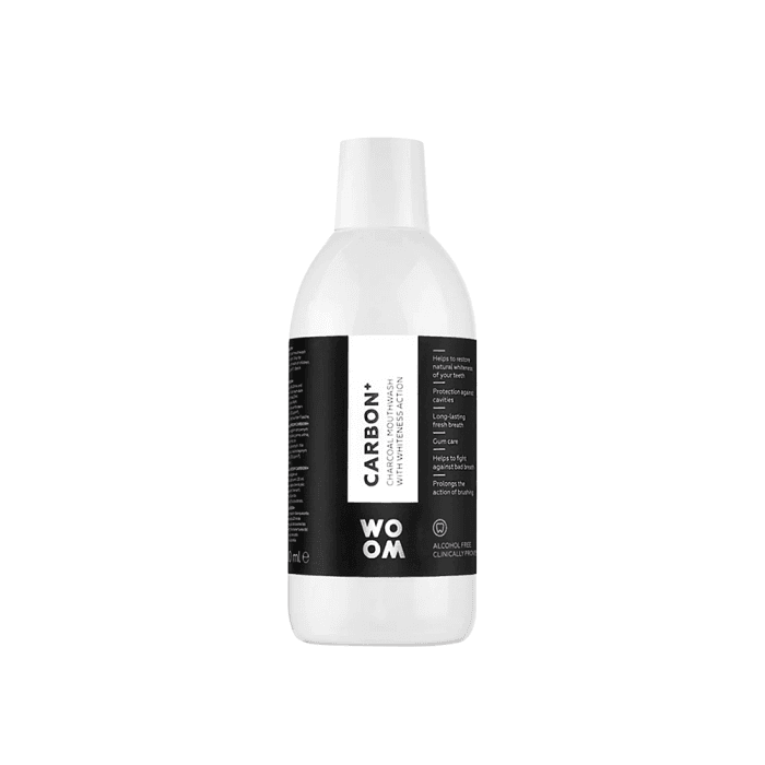WOOM balinamasis burnos skalavimo skystis su aktyvinta anglimi CARBON+, 500 ml-1