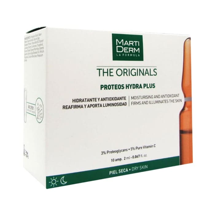 MARTIDERM drėkinamosios ir stangrinamosios ampulės veidui su vitaminu C ir proteoglikanais, 10 vnt.