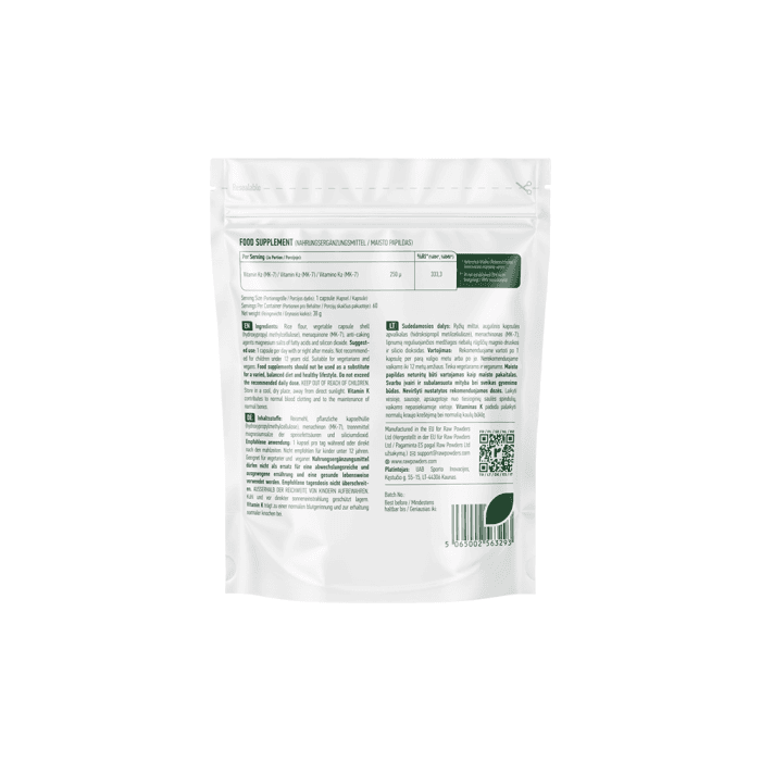 RAW POWDERS VITAMINAS K2 (MK-7) 250 μg, 60 kapsulių-1