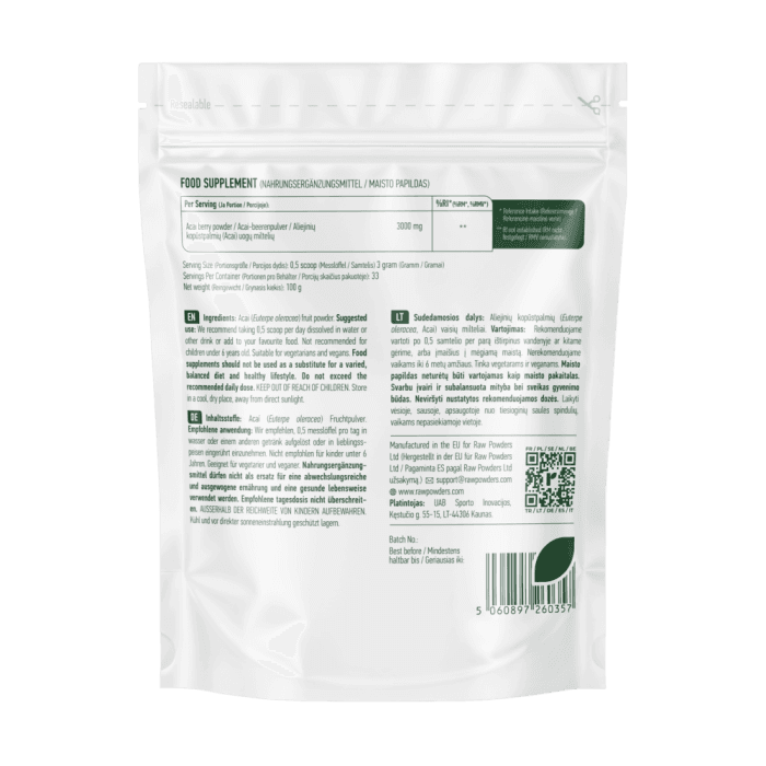 RAW POWDERS, milteliai, ACAI UOGŲ, 100 g-1