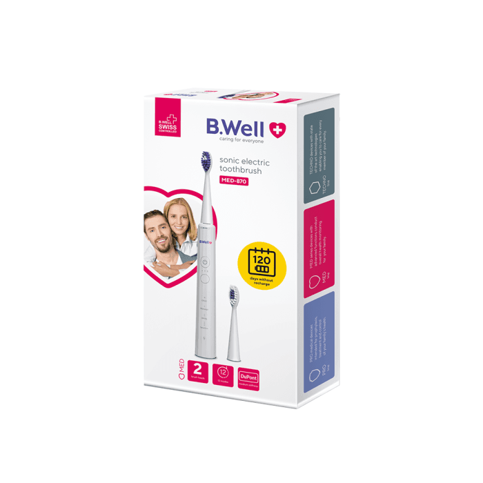 B.WELL elektrinis dantų šepetėlis MED-870 SONIC, balta spalva, 1 vnt.-1