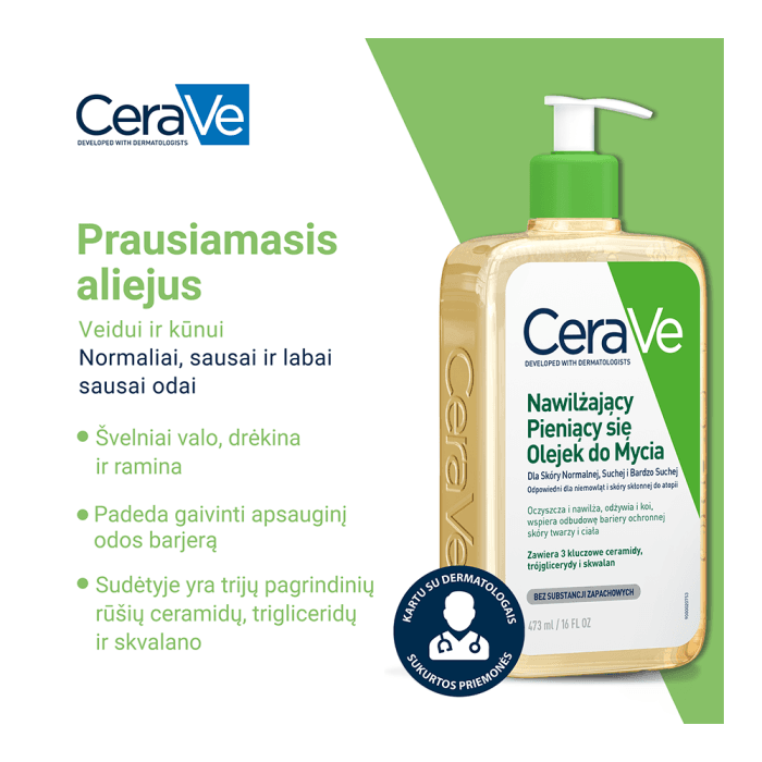 CERAVE drėkinamasis, putojantis prausiamasis aliejus, 473 ml-1