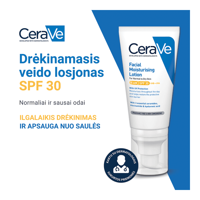 CERAVE drėkinamasis veido losjonas su SPF30 apsauga nuo saulės, 52 ml-1