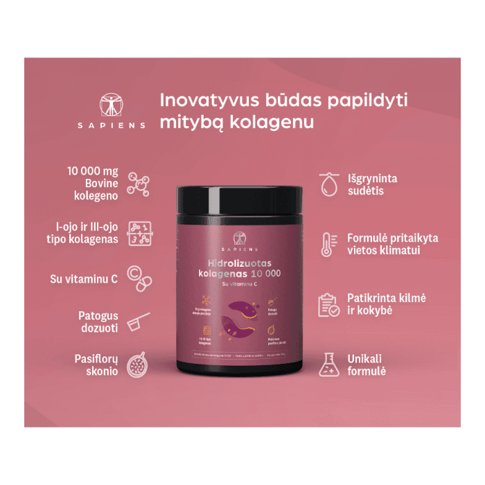 SAPIENS hidrolizuotas kolagenas 10 000, pasiflorų skonio, 330 g-1