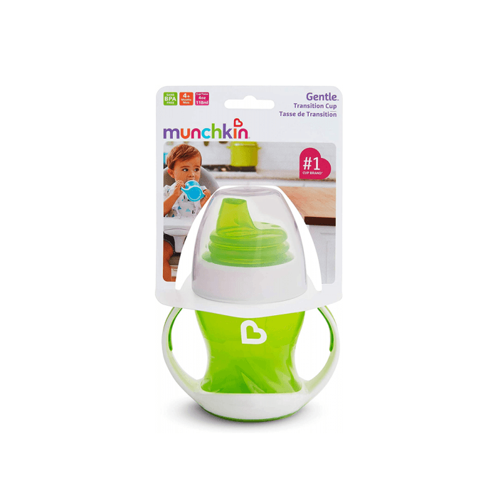 MUNCHKIN mokomoji gertuvė su rankenomis ir minkštu snapeliu GENTLE TRANSITION, žalia spalva, nuo 4 mėn., 118 ml, 1 vnt.-2