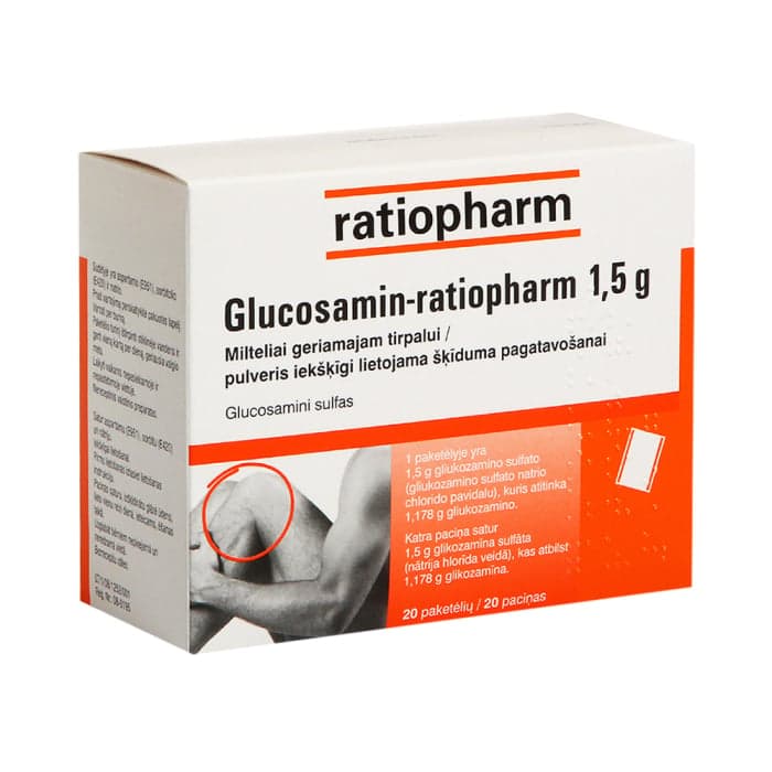 GLUCOSAMIN-RATIOPHARM, 1,5g, milteliai geriamajam tirpalui, N20