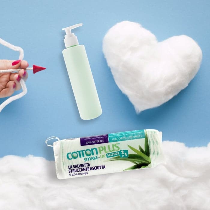 COTTON PLUS 2 IN 1 sausi vatos lapeliai jau su pieneliu makiažui valyti ALOE VERA, 60 vnt.-2