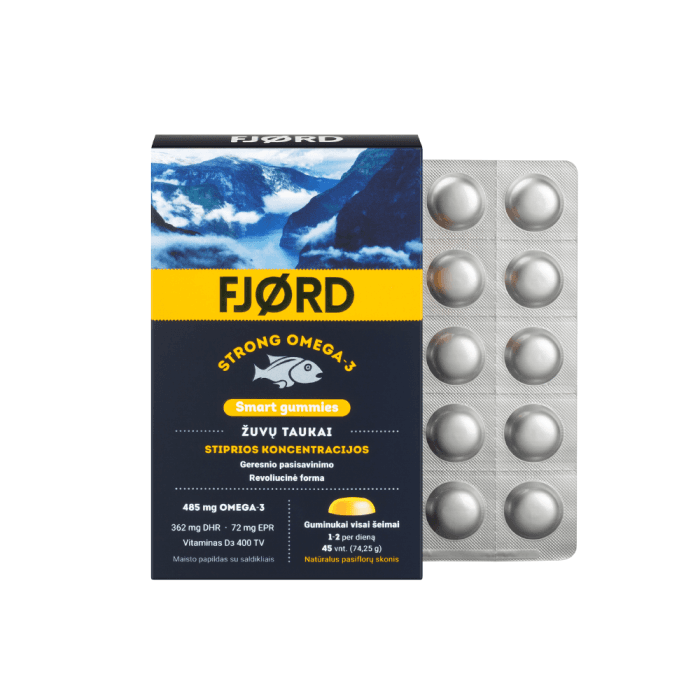 FJØRD STRONG OMEGA-3 SMART GUMMIES, pasiflorų skonio, 45 Guminukai-1