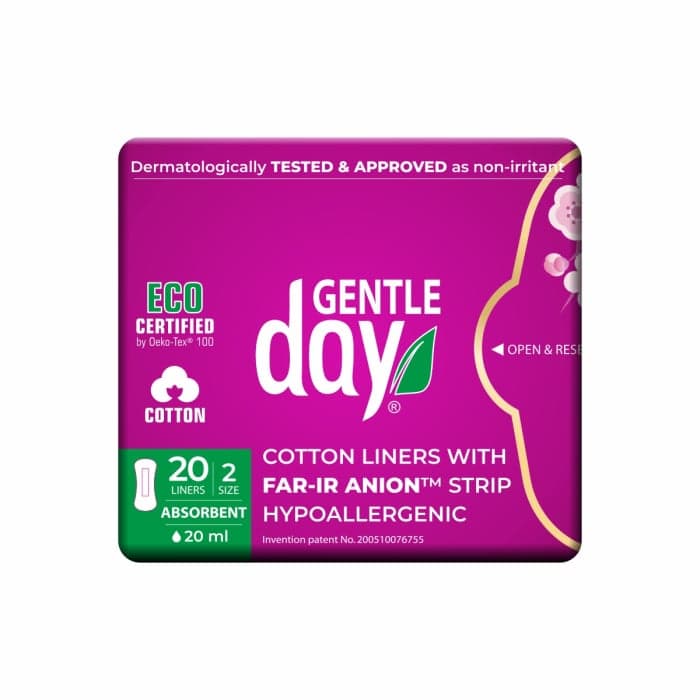 GENTLE DAY® hipoalerginiai sugeriantys kasdieniai įklotai jautriai odai su medvilne, 2 dydis, 20 vnt.-1