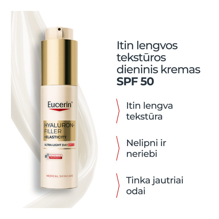 EUCERIN itin lengvos tekstūros dieninis kremas SPF 50, HYALURON-FILLER + ELASTICITY, 50 ml-1