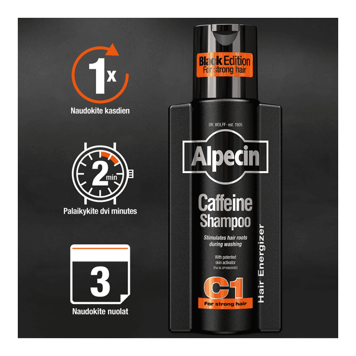 ALPECIN šampūnas su kofeinu nuo plaukų slinkimo BLACK EDITION, 250 ml-1
