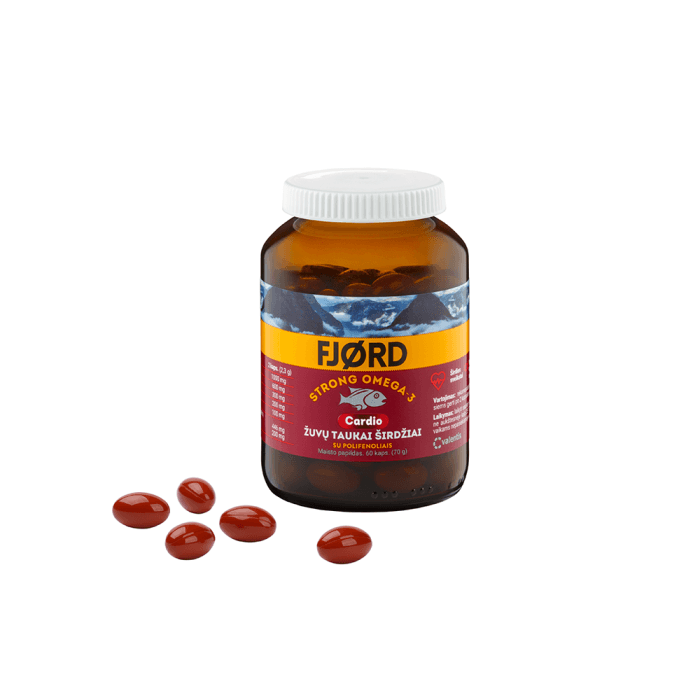FJØRD STRONG OMEGA-3 CARDIO žuvų taukai su polifenoliais, 60 kapsulių-1