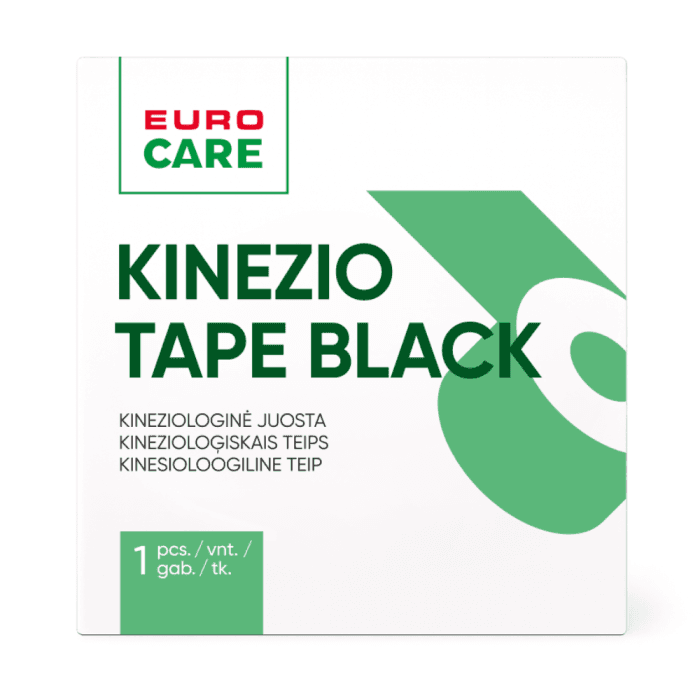 EUROCARE kineziologinė juosta, juodos sp., 5cm x 5m, 1 vnt.