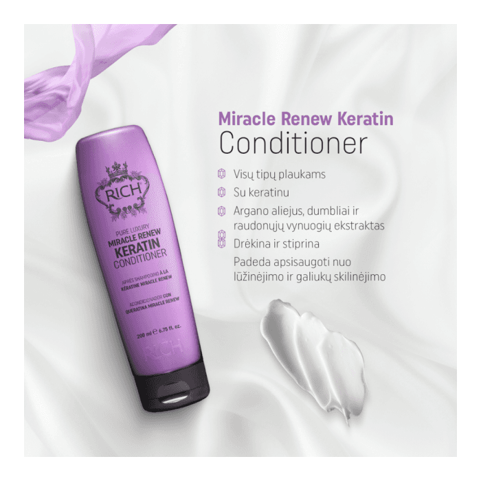 RICH glotninamasis ir stiprinamasis plaukų kondicionierius su keratinu, RENEW KERATIN, 200 ml-1