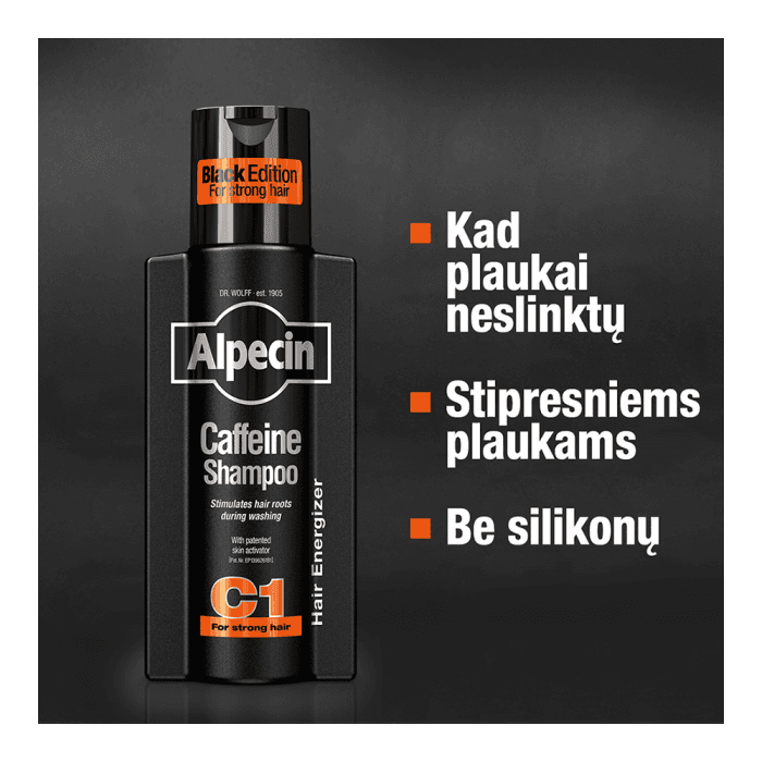 ALPECIN šampūnas su kofeinu nuo plaukų slinkimo BLACK EDITION, 250 ml-2
