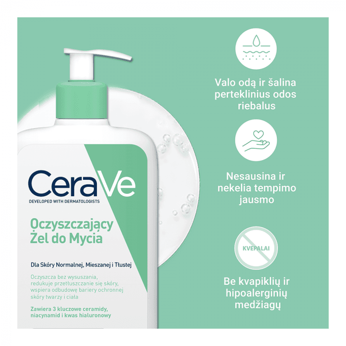 CERAVE prausiamasis gelis normaliai, mišriai ir riebiai veido ir kūno odai, papildymas, 473 ml-2
