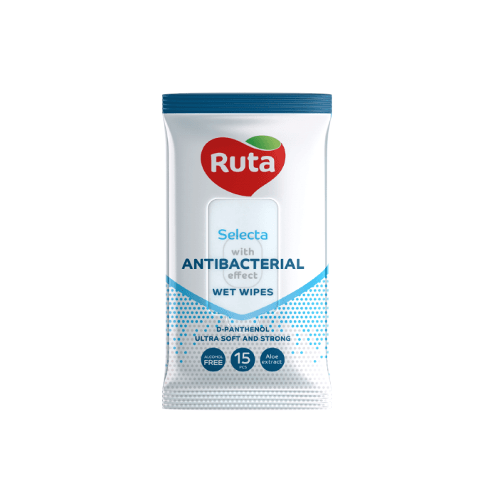 RUTA  antibakterinės drėgnos servetėlės SELECTA, 15 vnt., 1 vnt.