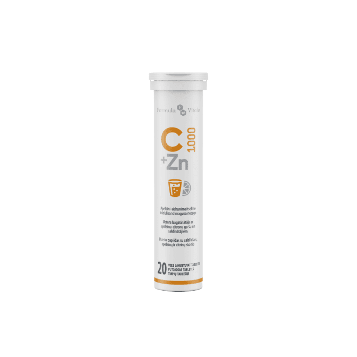 FORMULA VITALE C 1000 MG + ZN 25 MG, apelsinų ir citrinų skonio, 20 tirpių tablečių