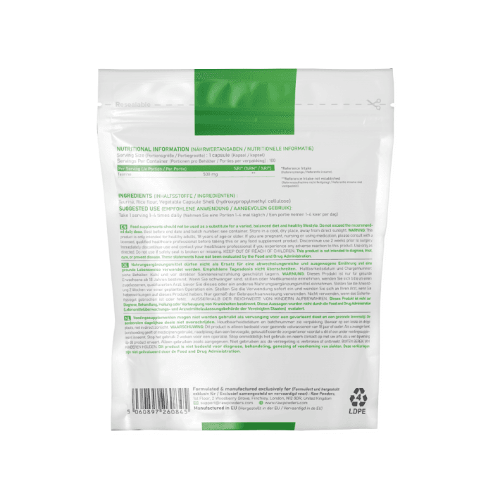 RAW POWDERS TAURINAS, 500 MG, 100 kapsulių-1
