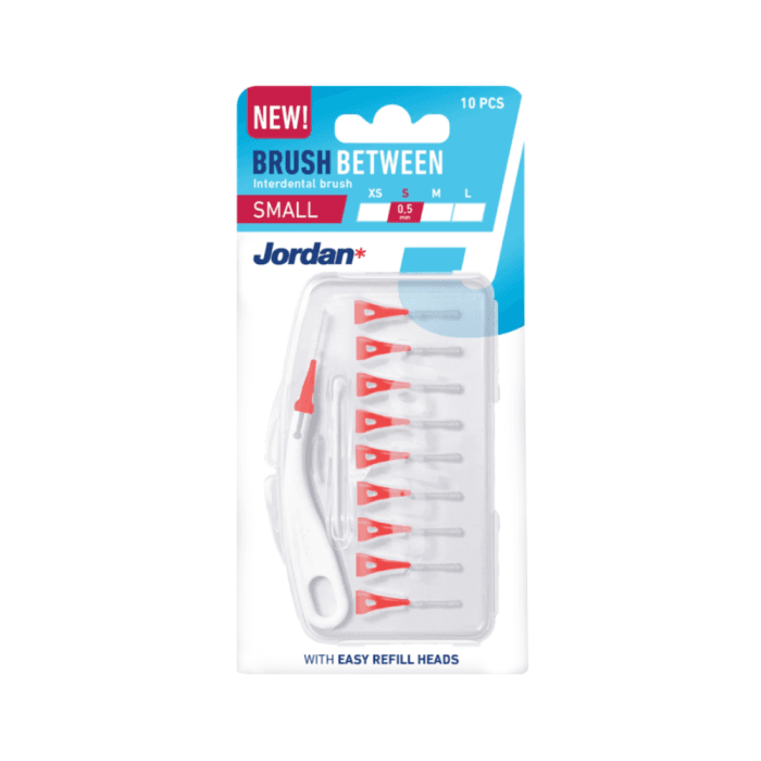 JORDAN tarpdančių šepetėliai BRUSH BETWEEN, S, 0,5 mm, 10 vnt.