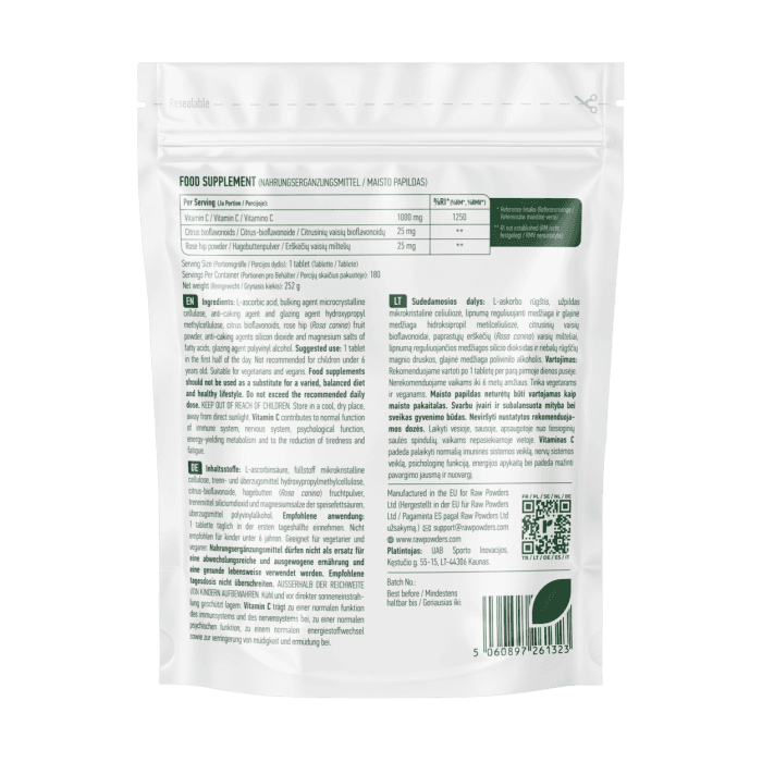 RAW POWDERS VITAMINAS C 1000 mg PROLONG, 180 tablečių-1