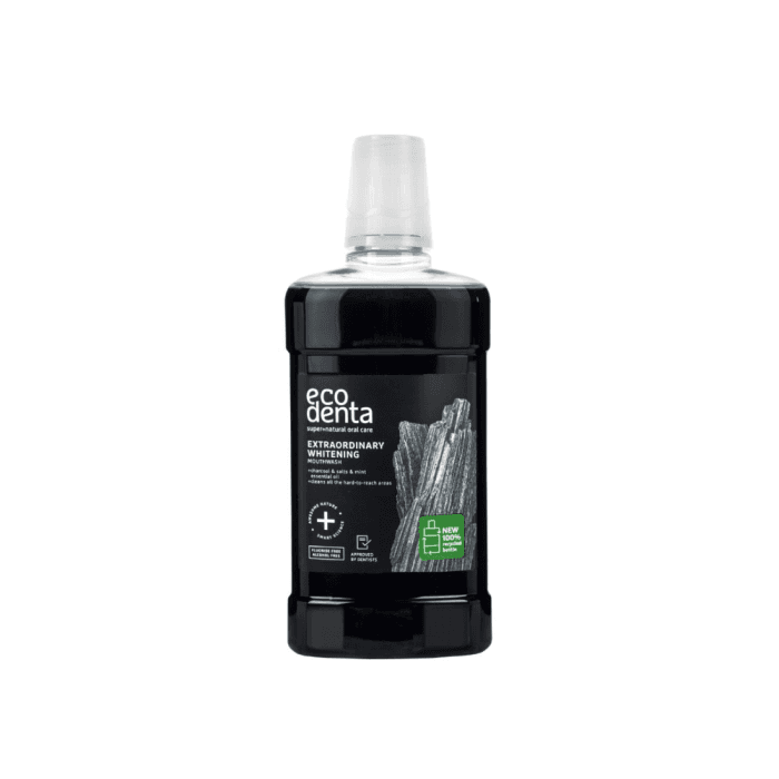 ECODENTA balinamasis burnos skalavimo skystis su juodąja anglimi, 500 ml