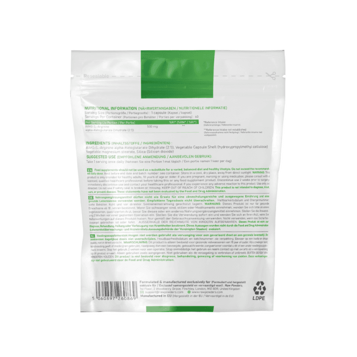 RAW POWDERS L-ARGININAS, 500 MG, 100 kapsulių-1