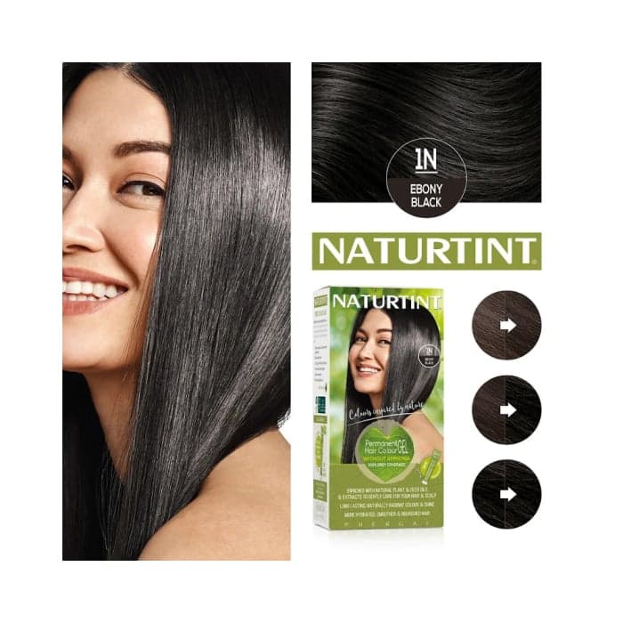 NATURTINT ilgalaikiai plaukų dažai be amoniako NATURALLY BETTER, 1N EBONY BLACK, 170 ml-1