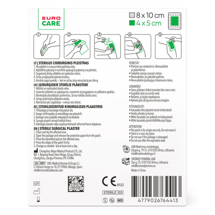 EUROCARE sterilus chirurginis pleistras, 8 x 10 cm, 1 vnt.-1