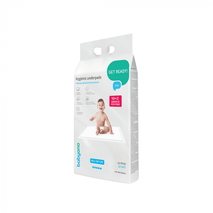 Babyono kūdikio pervystymo paklotai  60x90 509/12, 12 vnt.